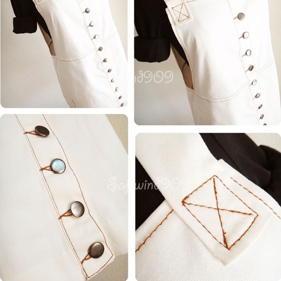 Cream Button Down Overall Skirt Pinafore Dress - Picture 6 of 8